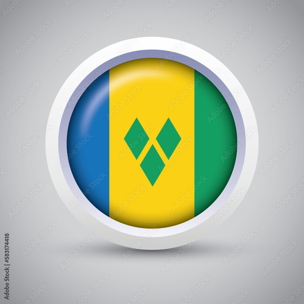 Saint Vincent and the Grenadines Flag Glossy Button on Gray Background. Vector Round Flat Icon Saint Vincent and the Grenadines Flag Glossy Button on Gray Background. Vector Round Flat Icon