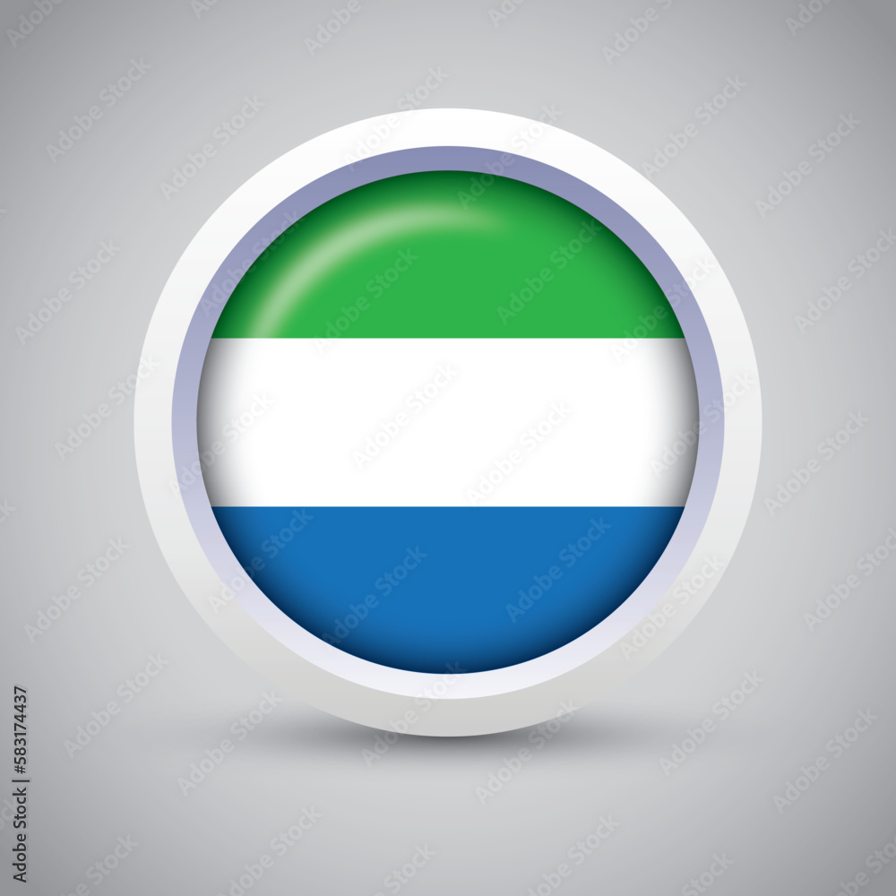 Sierra Leone Flag Glossy Button on Gray Background. Vector Round Flat Icon Sierra Leone Flag Glossy Button on Gray Background. Vector Round Flat Icon