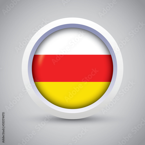 South Ossetia Flag Glossy Button on Gray Background. Vector Round Flat Icon