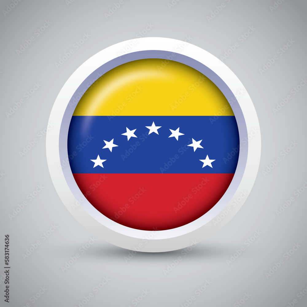 Venezuela Flag Glossy Button on Gray Background. Vector Round Flat Icon Venezuela Flag Glossy Button on Gray Background. Vector Round Flat Icon