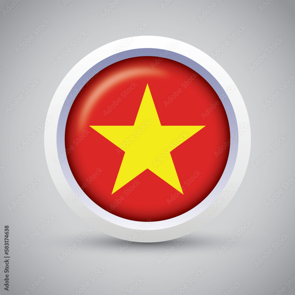 Vietnam Flag Glossy Button on Gray Background. Vector Round Flat Icon Vietnam Flag Glossy Button on Gray Background. Vector Round Flat Icon