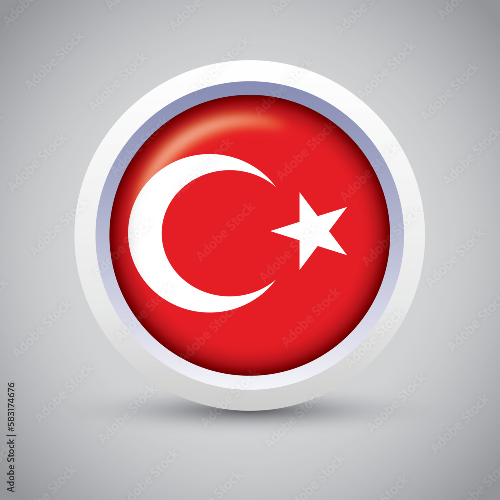 Türkiye Flag Glossy Button on Gray Background. Vector Round Flat Icon Türkiye Flag Glossy Button on Gray Background. Vector Round Flat Icon