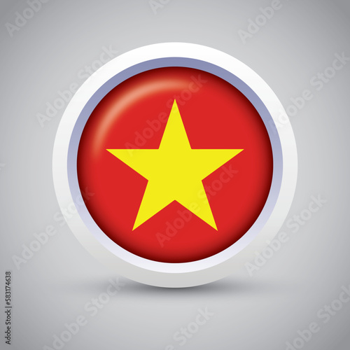 Vietnam Flag Glossy Button on Gray Background. Vector Round Flat Icon