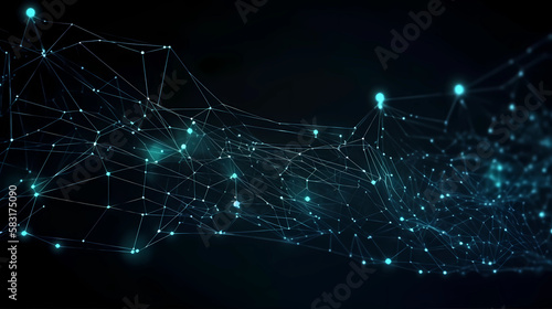 Technology background with connected dots. Data science, particles, digital world, virtual reality concept. Generative AI photo