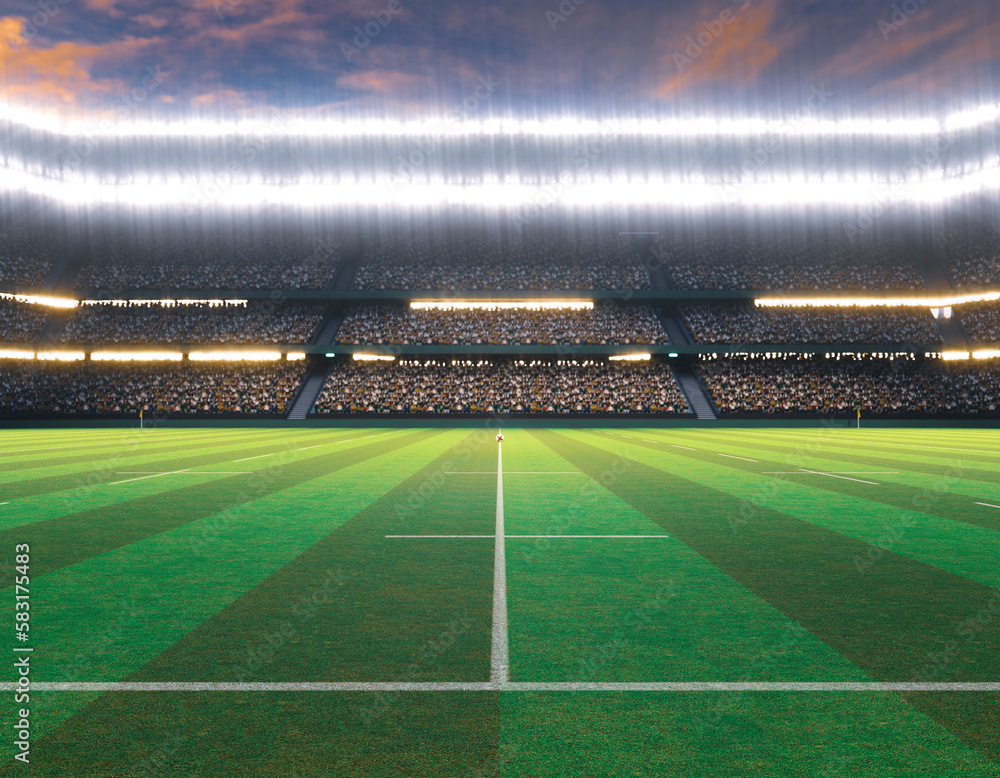 Fototapeta premium Rugby Stadium with Rugby Ball