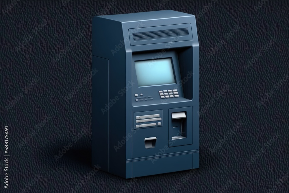 Bank ATM illustration, investment and money saving concept, blue background. Generative AI Bank ATM illustration, investment and money saving concept, blue background. Generative AI