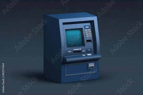 Bank ATM illustration, investment and money saving concept, blue background. Generative AI