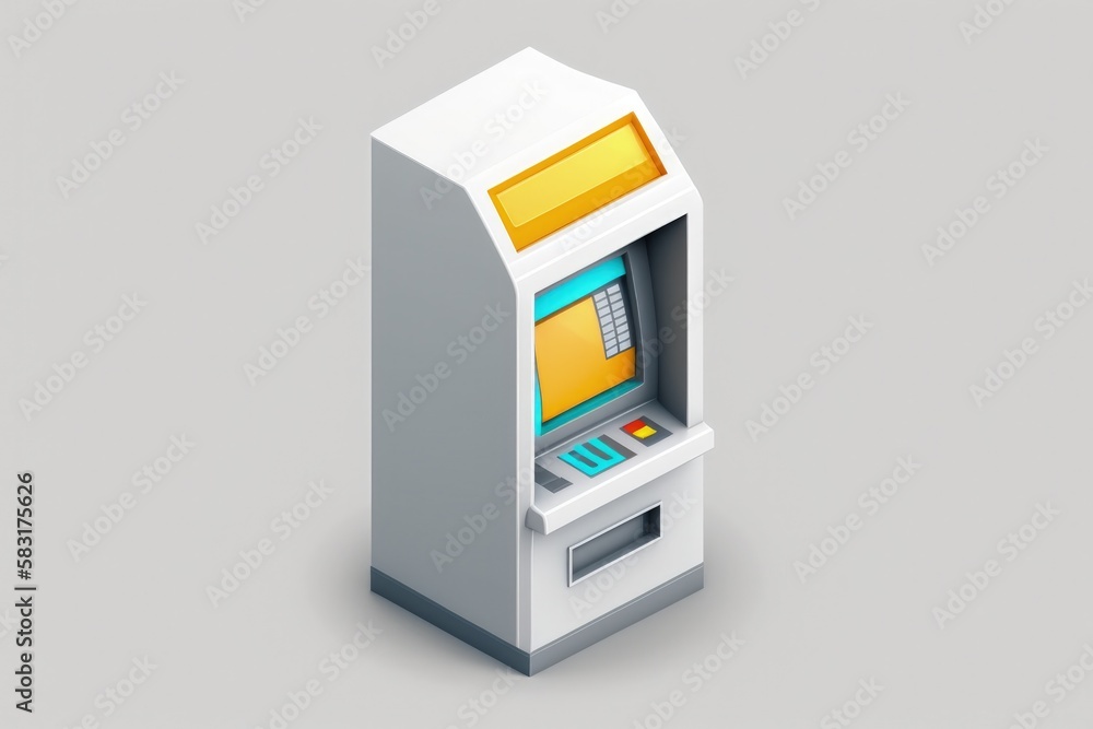 Bank ATM illustration, investment and money saving concept, white background. Generative AI Bank ATM illustration, investment and money saving concept, white background. Generative AI