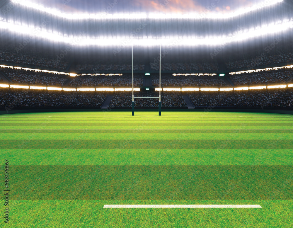 Fototapeta premium Rugby Stadium with Rugby Ball
