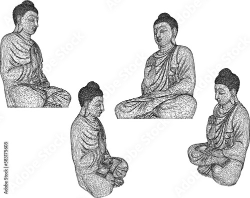 Vector sketch illustration of Buddha statue sitting cross-legged in meditation
