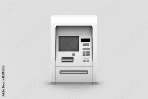 Bank ATM illustration, investment and money saving concept, white background. Generative AI