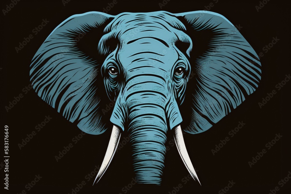 Obraz premium Elephant head illustration, cartoon style. Generative AI