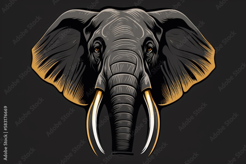 Fototapeta premium Elephant head illustration, cartoon style. Generative AI