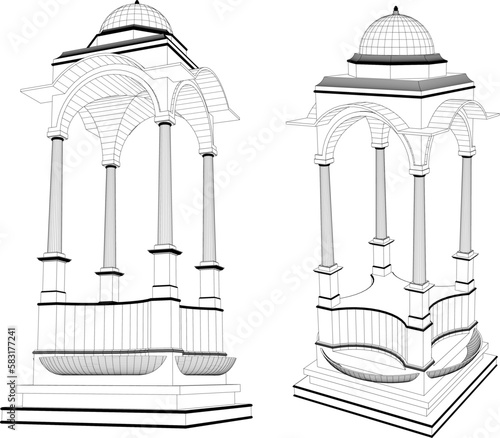 ector sketch illustration of holy temple worshiping god in india