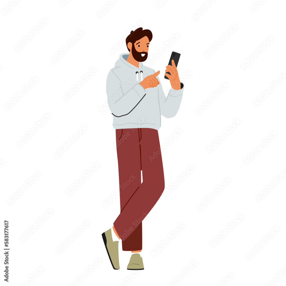 Man with Smartphone Chatting or Texting Sms Isolated on White Background. Male Character Communicating Online Man with Smartphone Chatting or Texting Sms Isolated on White Background. Male Character Communicating Online
