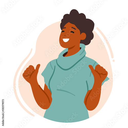 Confident Female Character Pointing Towards Herself, Indicating A Sense Of Self-belief And Positivity, Self-assurance
