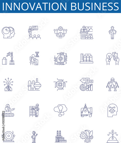 Innovation business line icons signs set. Design collection of Innovative, Entrepreneurship, Idea, Progress, Efficiency, Creativity, Strategy, Profitable outline concept vector illustrations