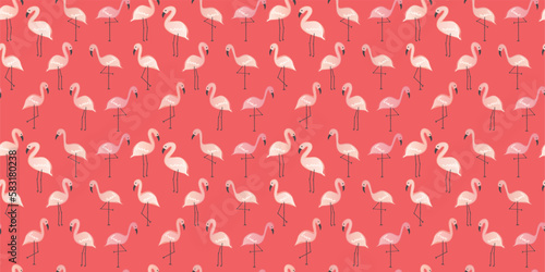 Seamless patterns with pink flamingo. Flamingo watercolor painting. modifiable background.