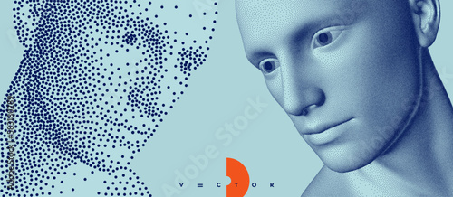 Two opponents facing each other. People talk face to face. Illustration of the communication between two humans. Mind reading concept. Battle with yourself. Vector in сoarse and fine style.