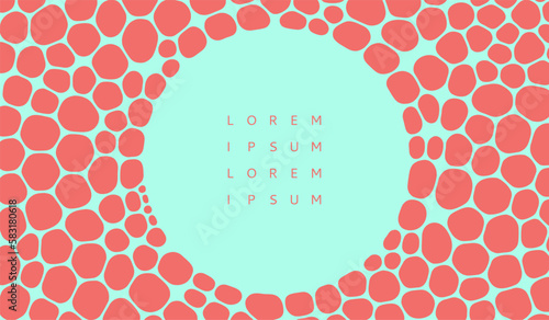 Spotted background with empty space for your text. Cover design template made of uneven spots, blobs, specks of various size. 3D illustration for brochure, poster, card, flyer or banner.
