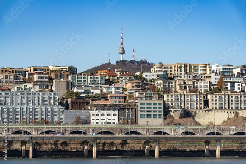 Seoul cityscape on a sunny day clear sky background