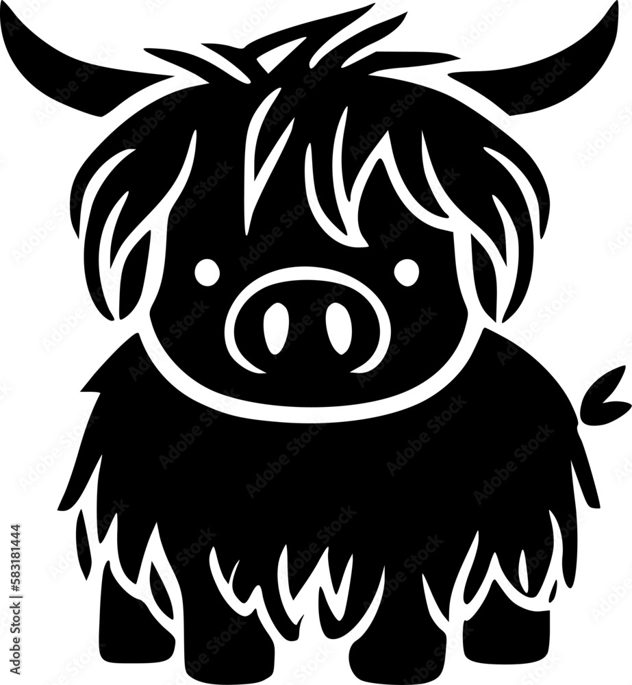 Highland Cow | Black and White Vector illustration