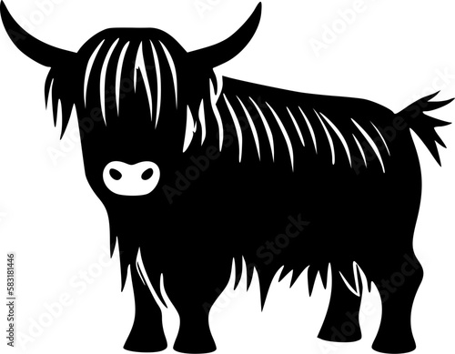 Highland Cow - Black and White Isolated Icon - Vector illustration