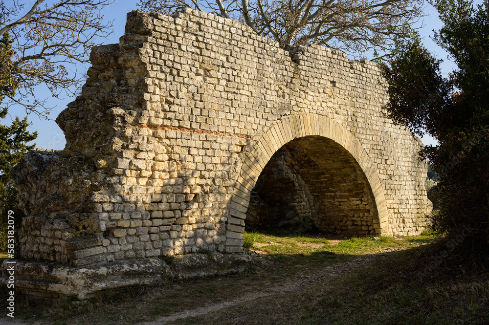 Barbegal aqueduct and mills near Arles on a sunny day in spring