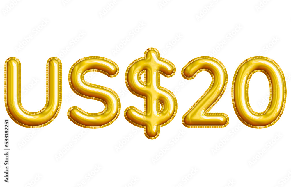 US$20 or Twenty Dollar 3D Gold Balloon. You can use this asset for your content like as USD Currency, Flyer Marketing, Banner, Promotion, Advertising, Discount Card, Pamphlet, Template and anymore. US$20 or Twenty Dollar 3D Gold Balloon. You can use this asset for your content like as USD Currency, Flyer Marketing, Banner, Promotion, Advertising, Discount Card, Pamphlet, Template and anymore.