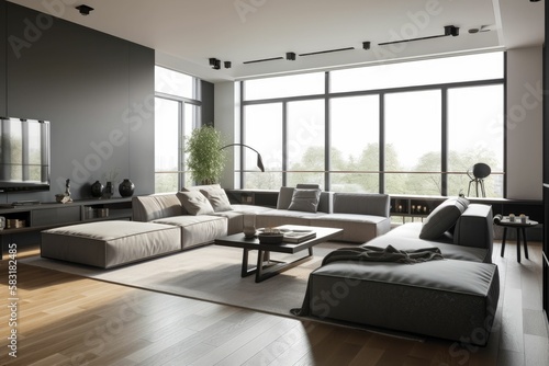 modern living room with white sofa. Generative AI © om