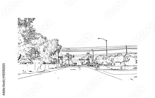 Building view with landmark of Peoria is the city in Arizona. Hand drawn sketch illustration in vector.