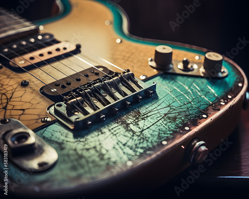 Close up of a well used rock and roll guitar