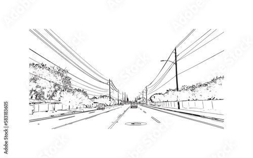 Building view with landmark of Peoria is the  city in Arizona. Hand drawn sketch illustration in vector.