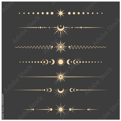 Mystical and tarot style book vignettes, dividers and separators, set of esoteric lunar delimiters, vector © gomixer