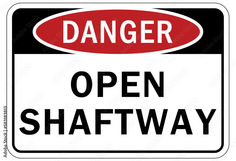 Elevator warning sign and labels open shaftway Elevator warning sign and labels open shaftway