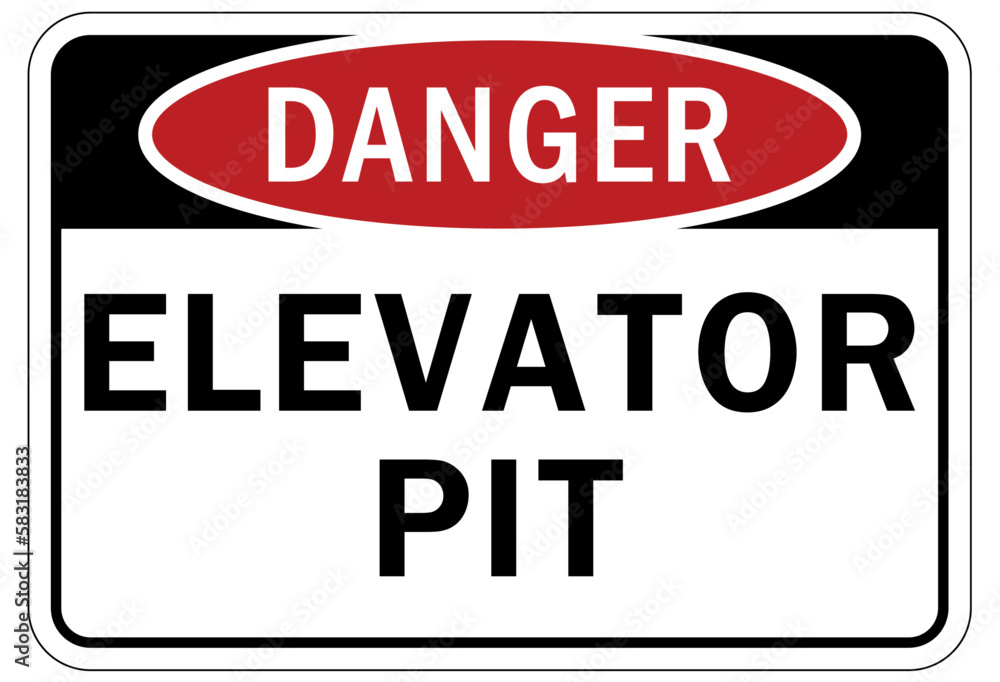 Elevator warning sign and labels elevator pit Elevator warning sign and labels elevator pit