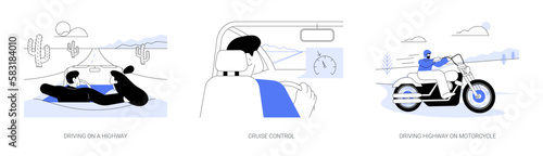 Driving on a highway abstract concept vector illustrations.