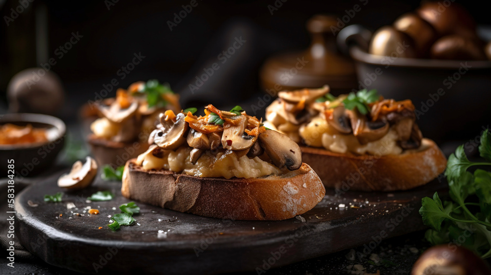 Mouthwatering Mushroom Bruschetta with Cheese and Walnuts