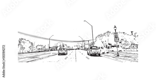 Building view with landmark of Peoria is the 
city in Arizona. Hand drawn sketch illustration in vector.