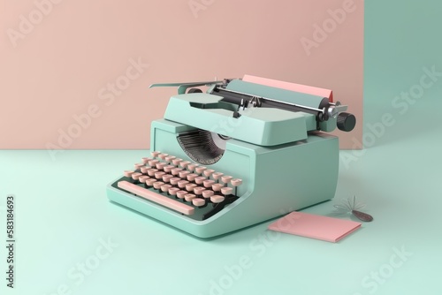 Illustration, old typewriter on pastel background. Ai Generative.