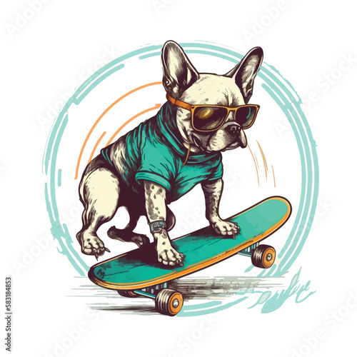 A dog wearing a shirt that says french bulldog on it