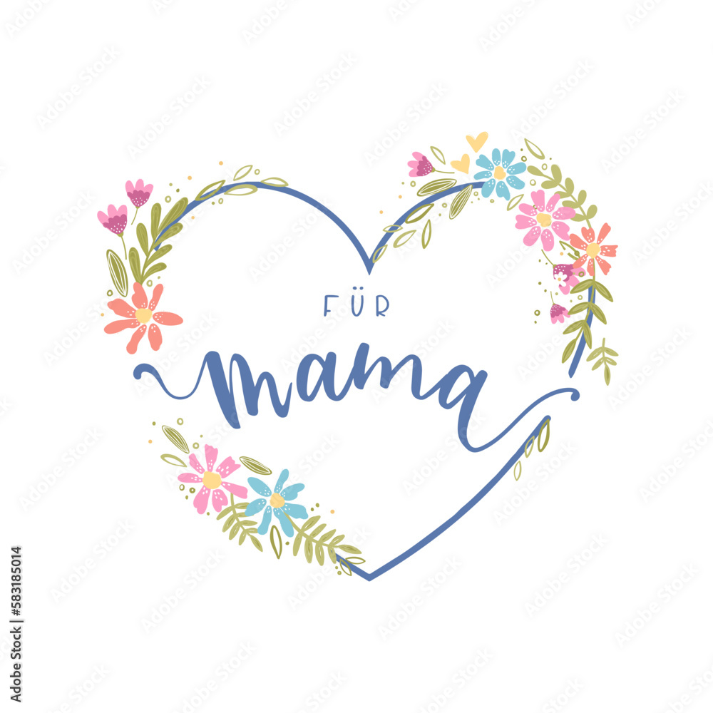 Cute hand drawn Mother's Day design with cute handwriting in German 