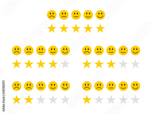 Feedback or satisfaction rating with smiley and stars set