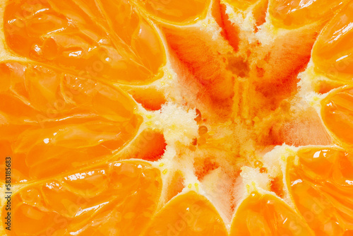 Tangerine cut orange, inner part close-up, full depth of field