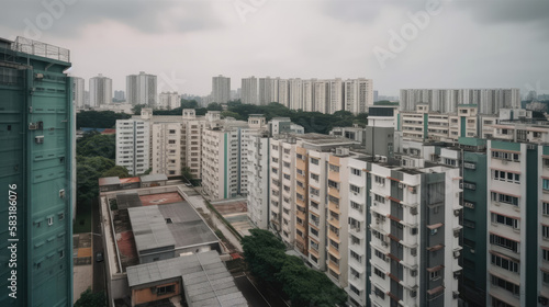 Cityscape of public urban area with residential area and modern apartment buildings, generative ai