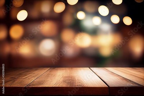 Table with empty space for products in cafe shop on Blur background © Thares2020