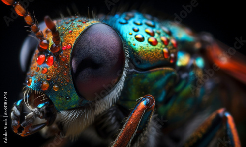 Close up macro photography of a wasp, generated by AI