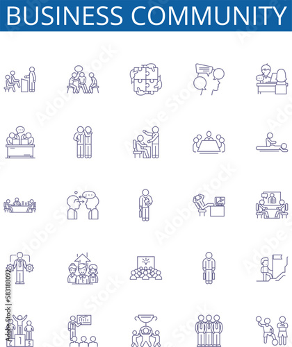 Business community line icons signs set. Design collection of Business, Community, Networking, Connecting, Engaging, Collaborating, Interacting, Linking outline concept vector illustrations