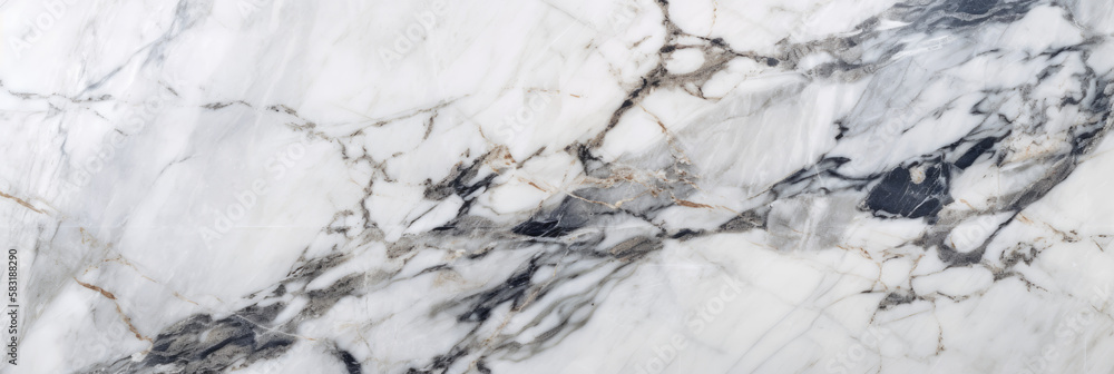 panoramic white background from marble stone texture for design, generative ai