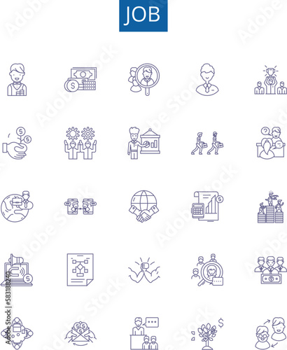 Job line icons signs set. Design collection of Occupation, Employment, Task, Profession, Role, Assignment, Career, Job outline concept vector illustrations